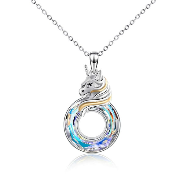 AOBOCO Unicorn Gifts Christmas Jewelry Gift for Women Teen Girls Sterling Silver Unicorn Pendant Necklace with Color-changed Circle Crystal AOBOCO Unicorn Gifts Christmas Jewelry Gift for Women Teen Girls Sterling Silver Unicorn Pendant Necklace with Color-changed Circle Crystal